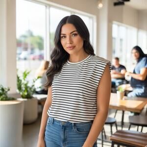 Skies Are Blue Striped Bubble Hem Top - Size M